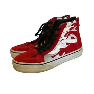 Vans Off The Wall Kids Size 2 Y Red Flame Suede High Top Casual Shoes 721356